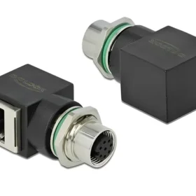 מתאם M12 Cat.6A שקע M12 8 pin A-coded לשקע RJ45 בזווית 90° ז/נ DELOCK | 66314