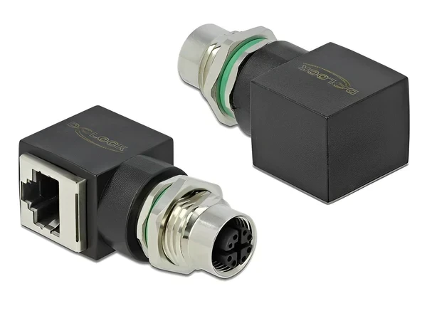 מתאם M12 Cat.6A שקע M12 8 pin X-coded לשקע RJ45 בזווית 90° נקבה DELOCK | 66316