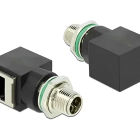 מתאם M12 Cat.6A תקע M12 8 pin X-coded לשקע RJ45 בזווית 90° ז/נ DELOCK | 60064