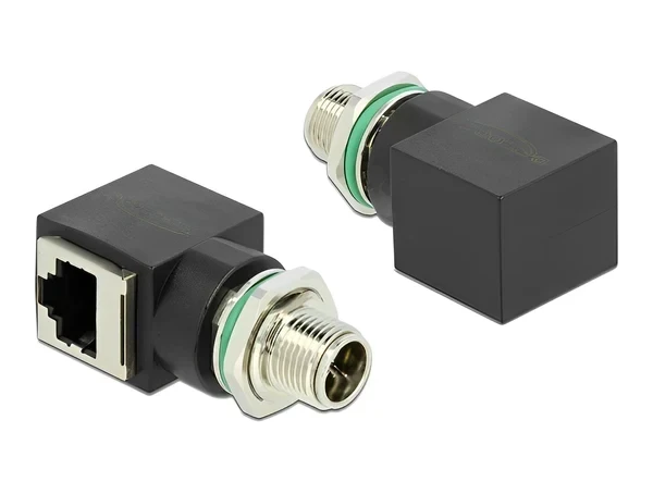 מתאם M12 Cat.6A תקע M12 8 pin X-coded לשקע RJ45 בזווית 90° נקבה DELOCK | 66472
