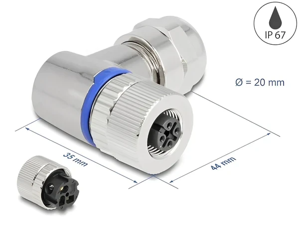 שקע M12 A-coded 3 pin 90° IP67 בחיבור הברגה DELOCK | 60542