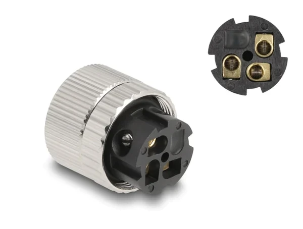 שקע M12 A-coded 3 pin 90° IP67 בחיבור הברגה DELOCK | 60542