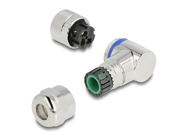 שקע M12 A-coded 3 pin 90° IP67 בחיבור הברגה DELOCK | 60542