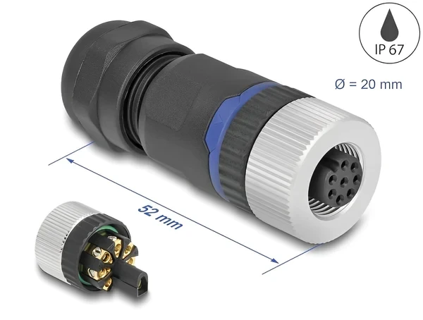 שקע M12 A-coded 8 pin IP67 בחיבור הברגה DELOCK | 60538