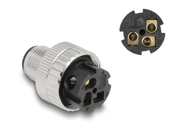 תקע M12 A-coded 3 pin 90° IP67 בחיבור הברגה DELOCK | 60539