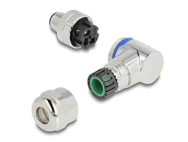 תקע M12 A-coded 3 pin 90° IP67 בחיבור הברגה DELOCK | 60539
