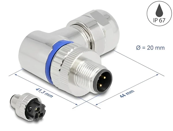 תקע M12 A-coded 3 pin 90° IP67 בחיבור הברגה DELOCK | 60539
