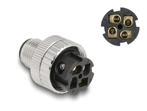 תקע M12 A-coded 4 pin 90° IP67 בחיבור הברגה DELOCK | 60540