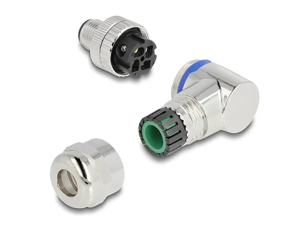 תקע M12 A-coded 4 pin 90° IP67 בחיבור הברגה DELOCK | 60540
