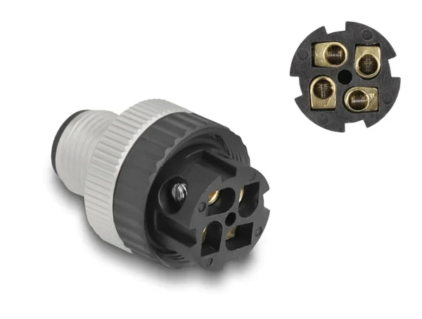 תקע M12 A-coded 4 pin IP67 בחיבור הברגה DELOCK | 60533