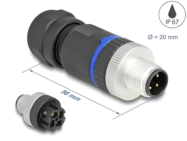 תקע M12 A-coded 4 pin IP67 בחיבור הברגה DELOCK | 60533