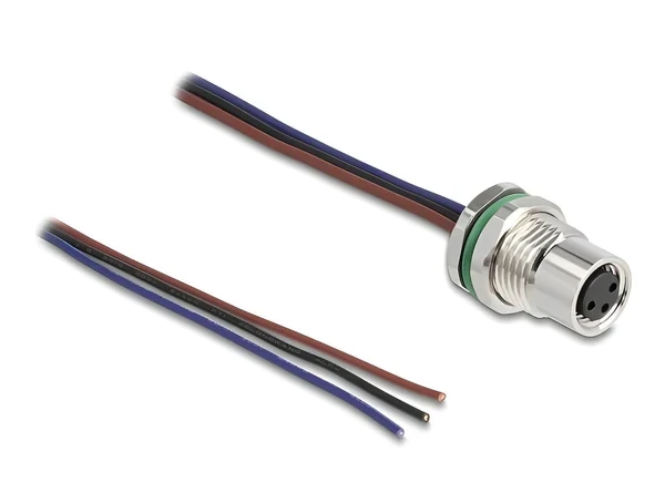 תקע M8 3 pin להתקנה בקדח עגול עם כבל 3 גידים אורך 0.5 מטר DELOCK | 80146