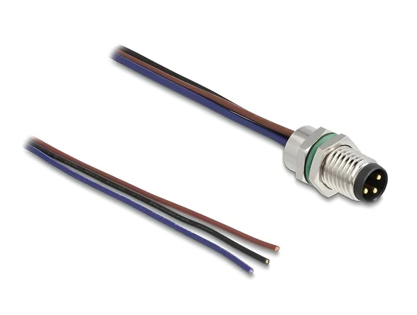 תקע M8 3 pin להתקנה בקדח עגול עם כבל 3 גידים אורך 0.5 מטר DELOCK | 80147