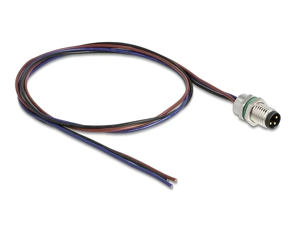 תקע M8 3 pin להתקנה בקדח עגול עם כבל 3 גידים אורך 0.5 מטר DELOCK | 80147