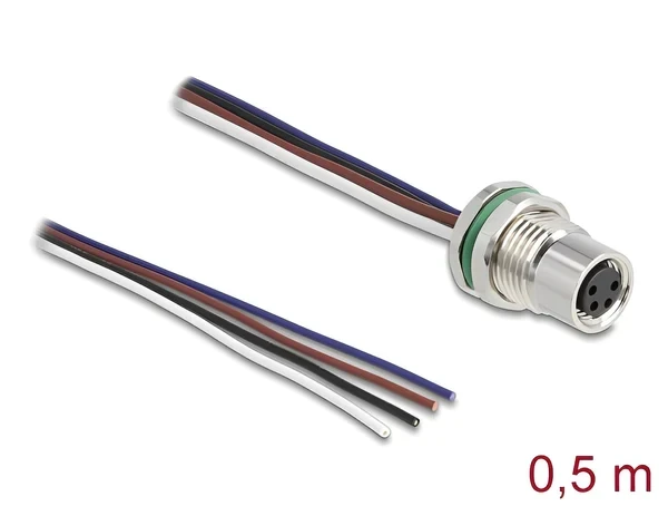 תקע M8 4 pin להתקנה בקדח עגול עם כבל 4 גידים אורך 0.5 מטר DELOCK | 80148