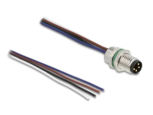 תקע M8 4 pin להתקנה בקדח עגול עם כבל 4 גידים אורך 0.5 מטר DELOCK | 80149