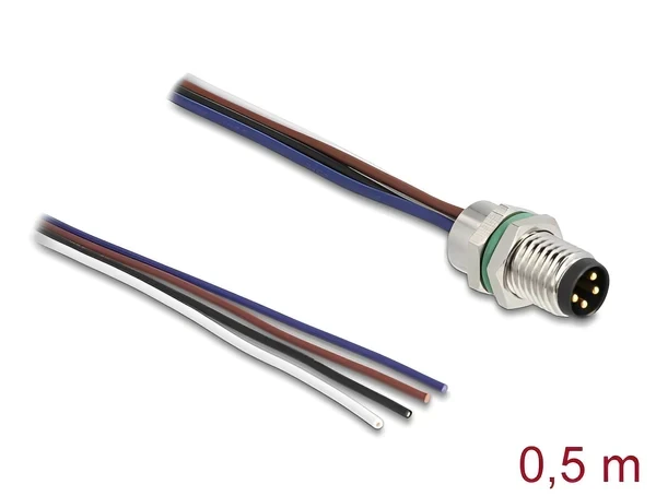 תקע M8 4 pin להתקנה בקדח עגול עם כבל 4 גידים אורך 0.5 מטר DELOCK | 80149