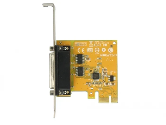 כרטיס PCIe x1 Serial RS-232 High Speed 921K ESD protection Low profile עם 2 יציאות DB9 צ'יפ Sunix שחור DELOCK | 62996