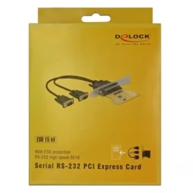 כרטיס PCIe x1 Serial RS-232 High Speed 921K ESD protection Low profile עם 2 יציאות DB9 צ'יפ Sunix שחור DELOCK | 62996