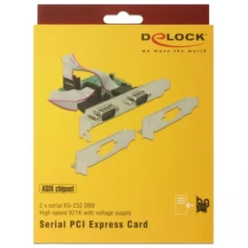 כרטיס PCIe x1 Serial RS-232 High Speed 921K Low profile עם 2 יציאות DB9 Voltage supply צ'יפ ASIX שחור DELOCK | 89641