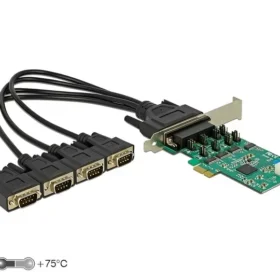 כרטיס PCIe x1 Serial RS-232 High Speed 921K Low profile עם 4 יציאות DB9 Voltage supply צ'יפ Exar זכר DELOCK | 89335