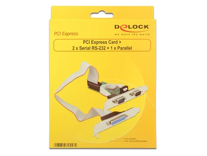 כרטיס PCIe x1 Serial RS-232 Low profile עם 2 יציאות DB9 + יציאת Parallel צ'יפ ASIX שחור DELOCK | 89556