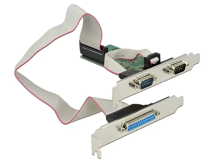 כרטיס PCIe x1 Serial RS-232 Low profile עם 2 יציאות DB9 + יציאת Parallel צ'יפ ASIX שחור DELOCK | 89556