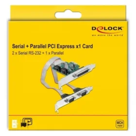 כרטיס PCIe x1 Serial RS-232 Low profile עם 2 יציאות DB9 + יציאת Parallel צ'יפ WCH שחור DELOCK | 90413