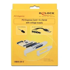 כרטיס PCIe x1 Serial RS-232 Low profile עם 4 יציאות DB9 Voltage supply צ'יפ SUN2410 זכר DELOCK | 89447