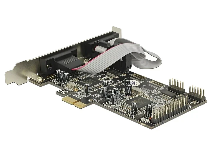 כרטיס PCIe x1 Serial RS-232 Low profile עם 4 יציאות DB9 + יציאת Parallel צ'יפ Moschip שחור DELOCK | 89177