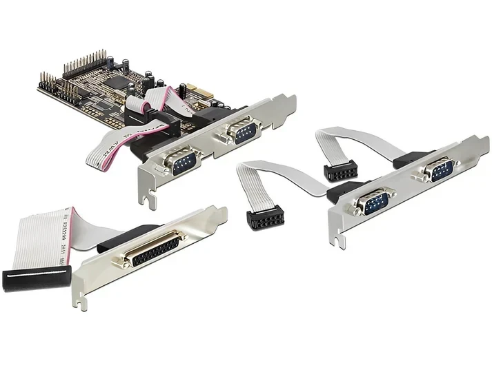 כרטיס PCIe x1 Serial RS-232 Low profile עם 4 יציאות DB9 + יציאת Parallel צ'יפ Moschip שחור DELOCK | 89177