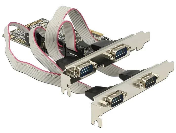 כרטיס PCIe x1 Serial RS-232 Low profile עם 4 יציאות DB9 צ'יפ Moschip MCS9904 שחור DELOCK | 89178