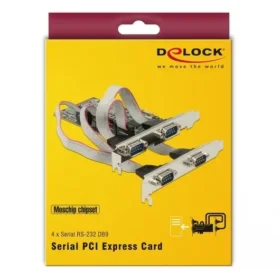 כרטיס PCIe x1 Serial RS-232 Low profile עם 4 יציאות DB9 צ'יפ Moschip MCS9904 שחור DELOCK | 89178