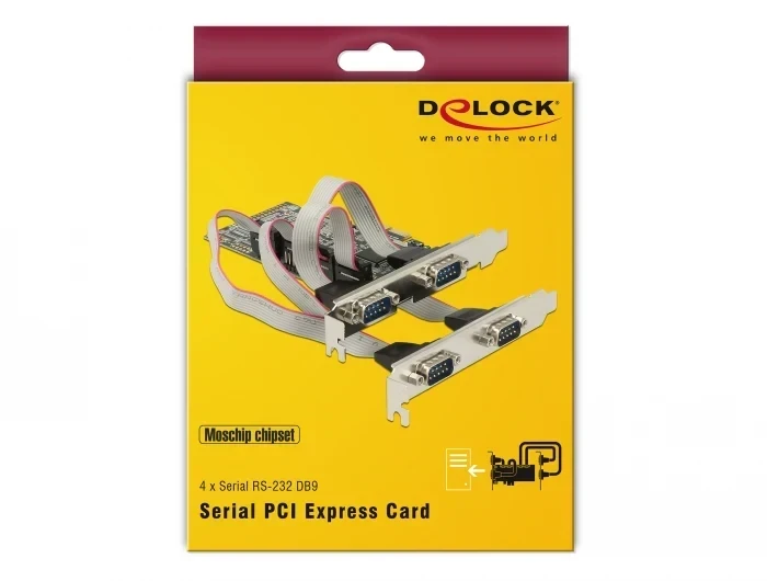 כרטיס PCIe x1 Serial RS-232 Low profile עם 4 יציאות DB9 צ'יפ Moschip MCS9904 שחור DELOCK | 89178