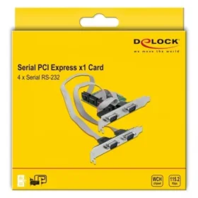 כרטיס PCIe x1 Serial RS-232 Low profile עם 4 יציאות DB9 צ'יפ WCH CH384L שחור DELOCK | 90410