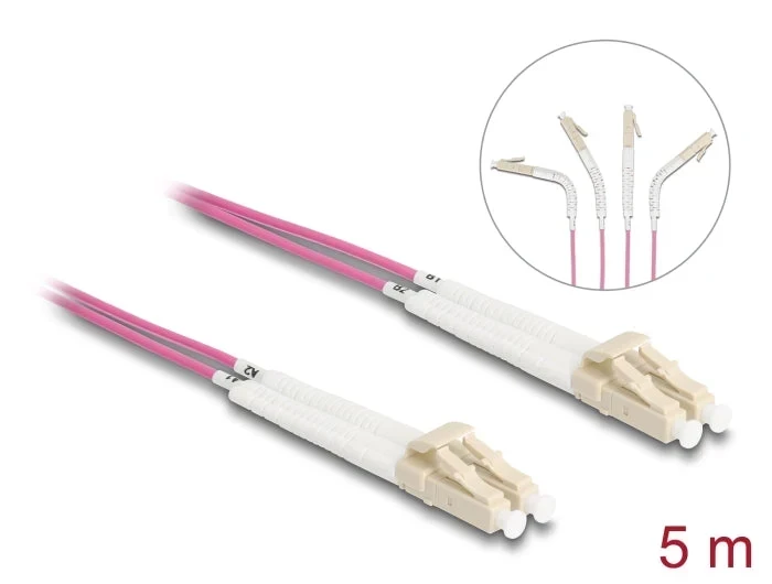 מגשר אופטי מולטי מוד LC Duplex OM4 ז/ז עם מחברים זוויתיים DELOCK | 88090