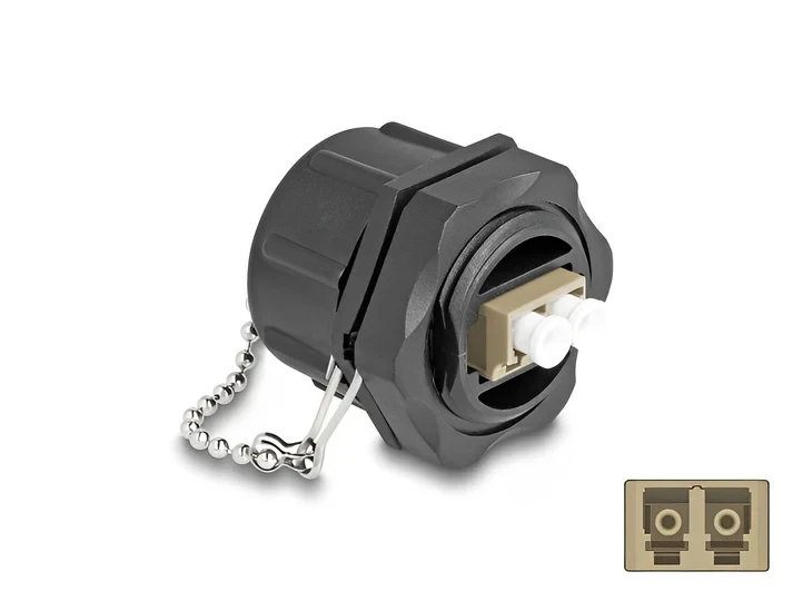 מופה אופטי מולטי מוד LC Duplex נ/נ עם מכסה IP68 להתקנה בקדח עגול 25.2 מ"מ DELOCK | 87885