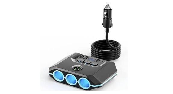 מפצל למצת רכב ל 3 כניסות לטעינה של עד 120W עם צג דיגיטלי ומצפן Buffalo | TR-52