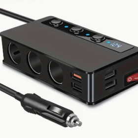 מפצל למצת רכב ל 3 כניסות לטעינה של עד 180W עם צג דיגיטלי ומצפן Buffalo | TR-24