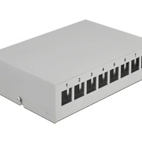 פאץ' פאנל 8 פורט ללא שקעים DIN rail mounting בצבע אפור DELOCK | 43412