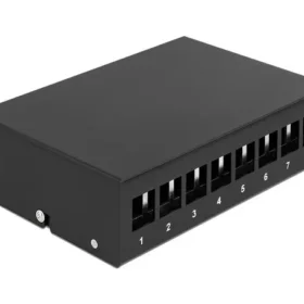 פאץ' פאנל 8 פורט ללא שקעים DIN rail mounting בצבע שחור DELOCK | 43413