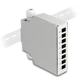 קופסא FTTH DIN Rail לחיבור 8 סיבים אופטיים LC Duplex או SC Simplex להרכבה DELOCK | 85931