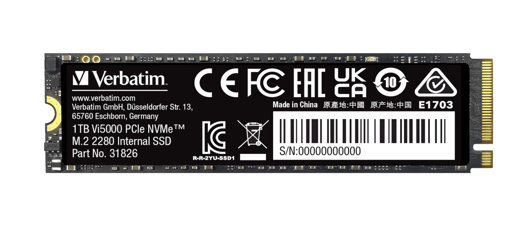 זיכרון SSD פנימי PCIE4 NVME M.2 SSD 1TB בצבע שחור Verbatim | 31826 | Vi5000