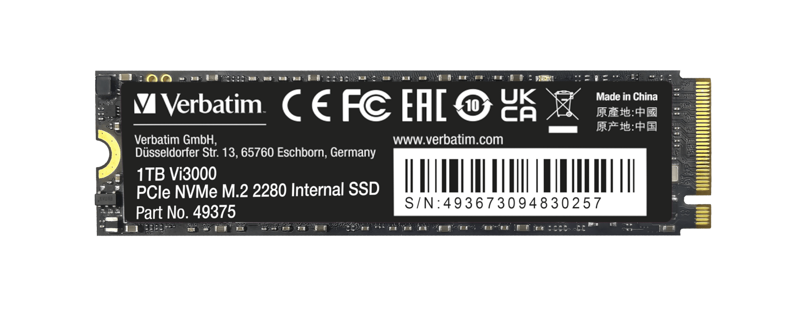 זיכרון SSD פנימי PCIe NVMe M.2 SSD 1TB בצבע שחור Verbatim | 49375 | Vi3000