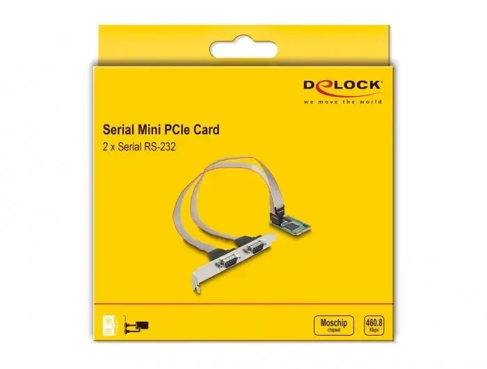כרטיס MiniPCIe I/O PCIe full size Serial RS-232 עם 2 יציאות DB9 צ'יפ Moschip MCS9901 כסף DELOCK | 95273