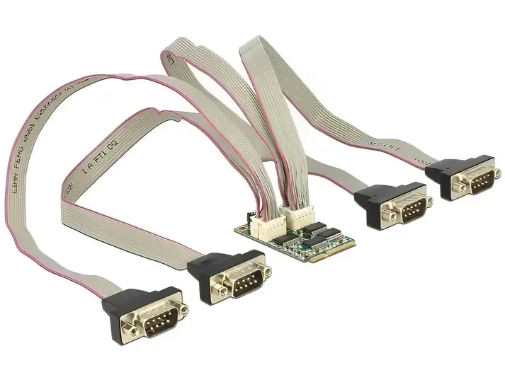 כרטיס MiniPCIe IO PCIe full size Serial RS-232 עם 4 יציאות DB9 with Voltage supply צ'יפ Exar כסף DELOCK 95244