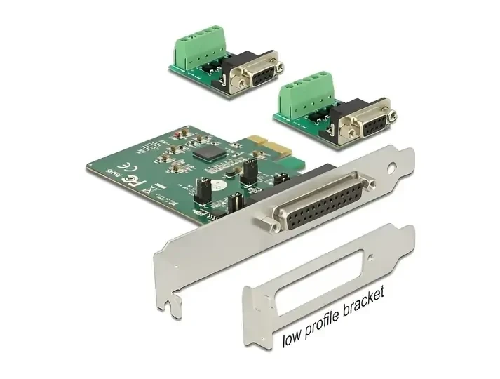 כרטיס PCIe x1 Serial RS-422/485 Low profile עם 2 יציאות DB9 צ'יפ Exar כסף DELOCK | 65841