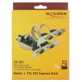 כרטיס PCIe x1 Serial TTL 3.3 V / RS-232 Low profile עם 4 יציאות DB9 צ'יפ WCH כסף DELOCK | 62922