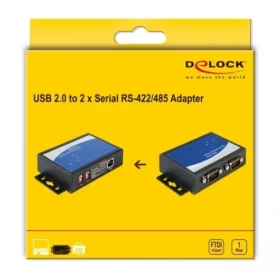 ממיר USB 2.0 עם 2 חיבורים DB9 Serial RS-422485 + הגנת 15kV ESD צ'יפ FTDI בצבע שחור DELOCK 87586