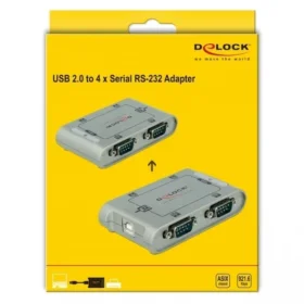 ממיר USB 2.0 עם 4 חיבורים DB9 Serial RS-232 צ'יפ בצבע כסף DELOCK | 87414